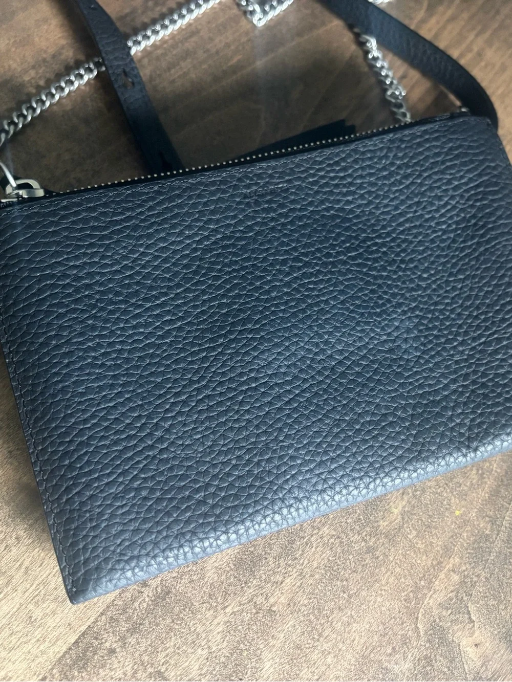 All Saints Black Leather Fetch Wallet Crossbody with Chain